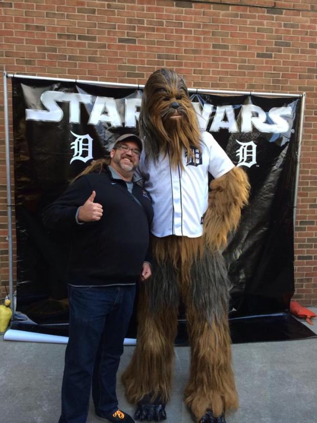 Having fun at Star Wars night with Chewbacca the Wookie.