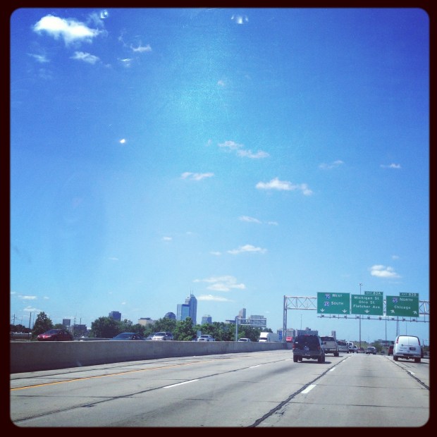 Downtown Indianapolis skyline from I-70 East. 