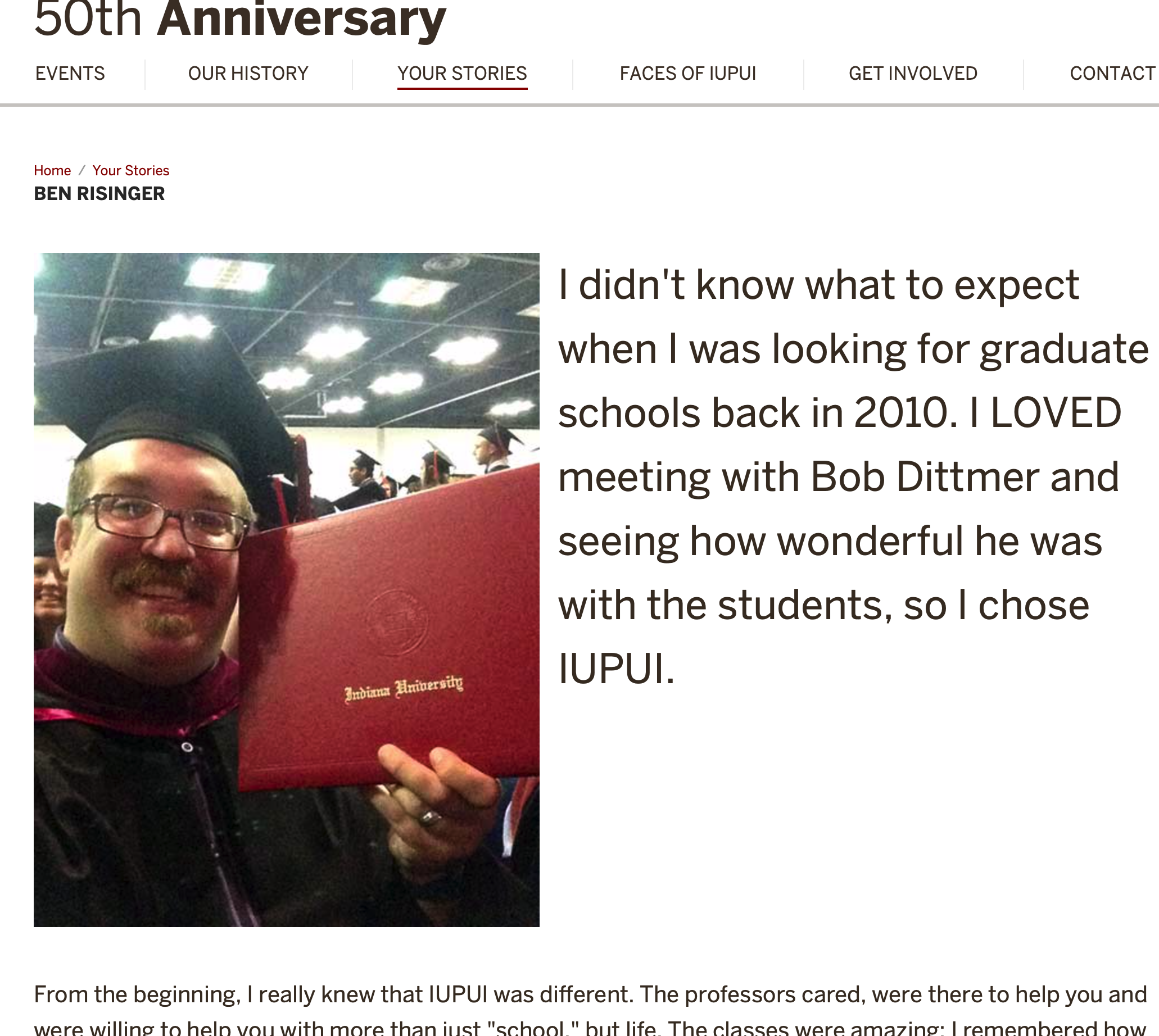 Ben Risner My IUPUI 50th Anniversary Story – Ben Risinger
